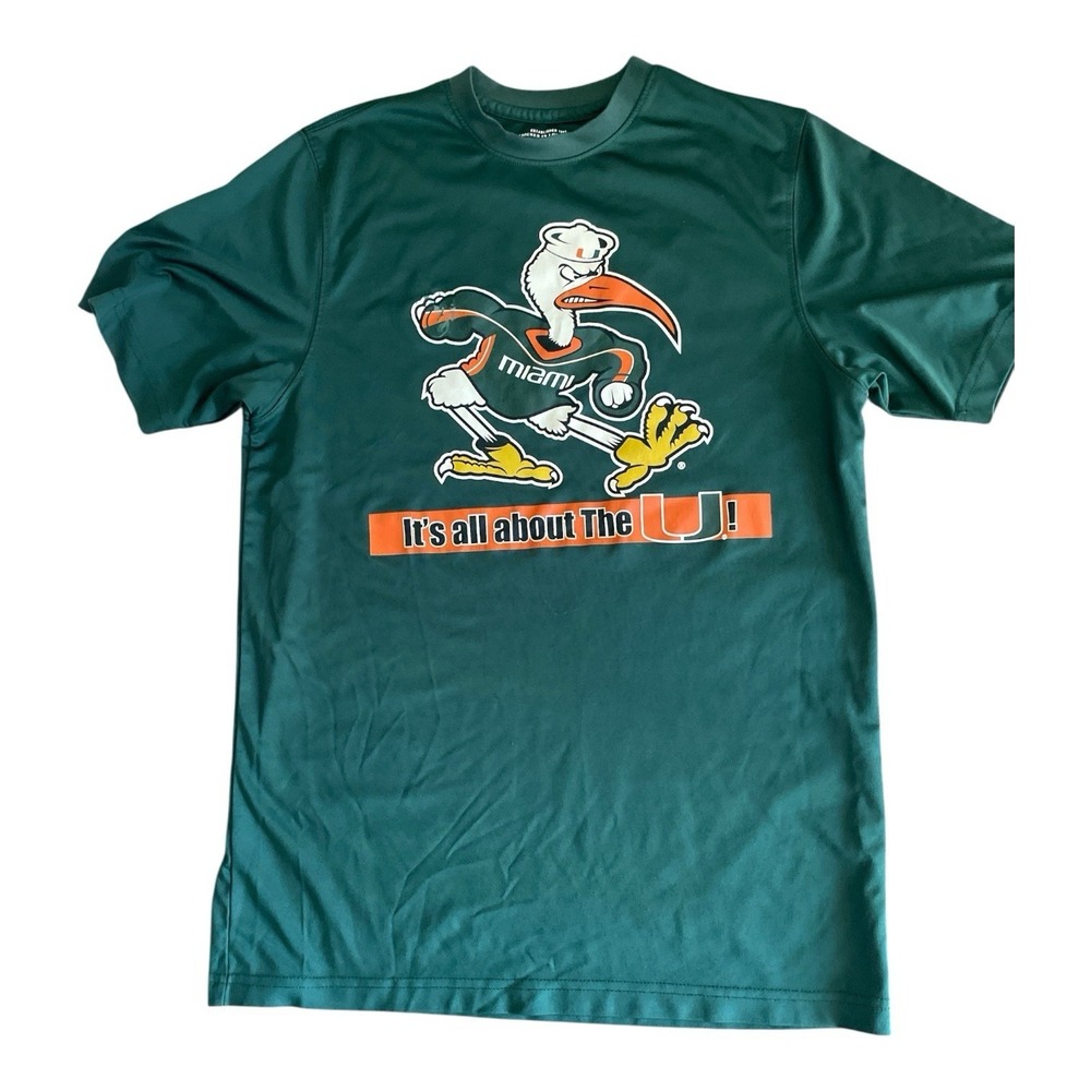 U‎ Of Miami Canes M Small Polyester T-shirt "It's A Canes Thing Sebastian